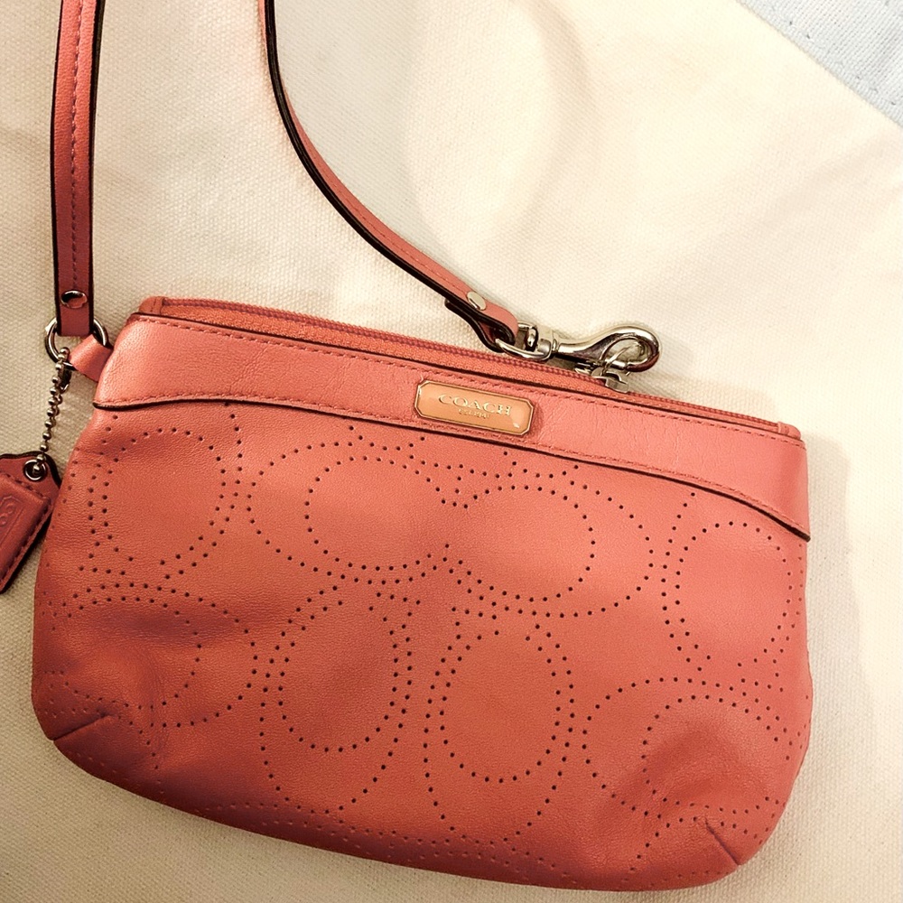 Coach Small Perforated Leather Wristlet Salmon Pink like New